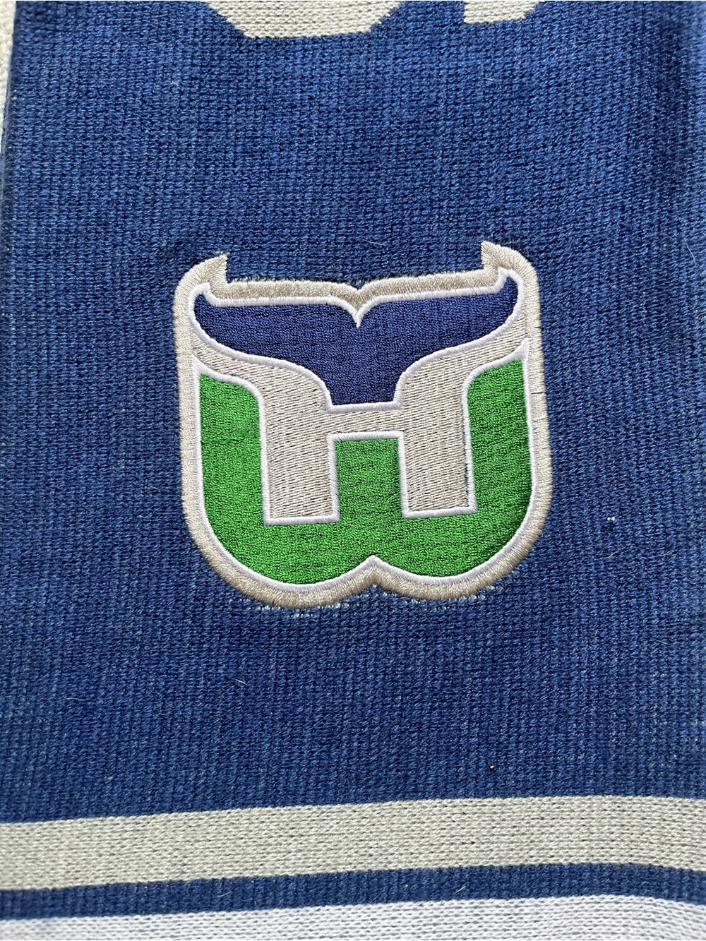 Hartford Whalers Logo Navy, Green & Gray Scarf - Branded Knit - Picture 7 of 8
